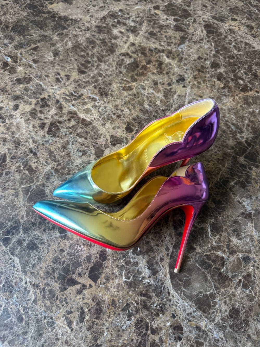 Christian Louboutin hot chick boreal metallic gold pink stiletto 100mm sz 39 - Picture 4 of 11